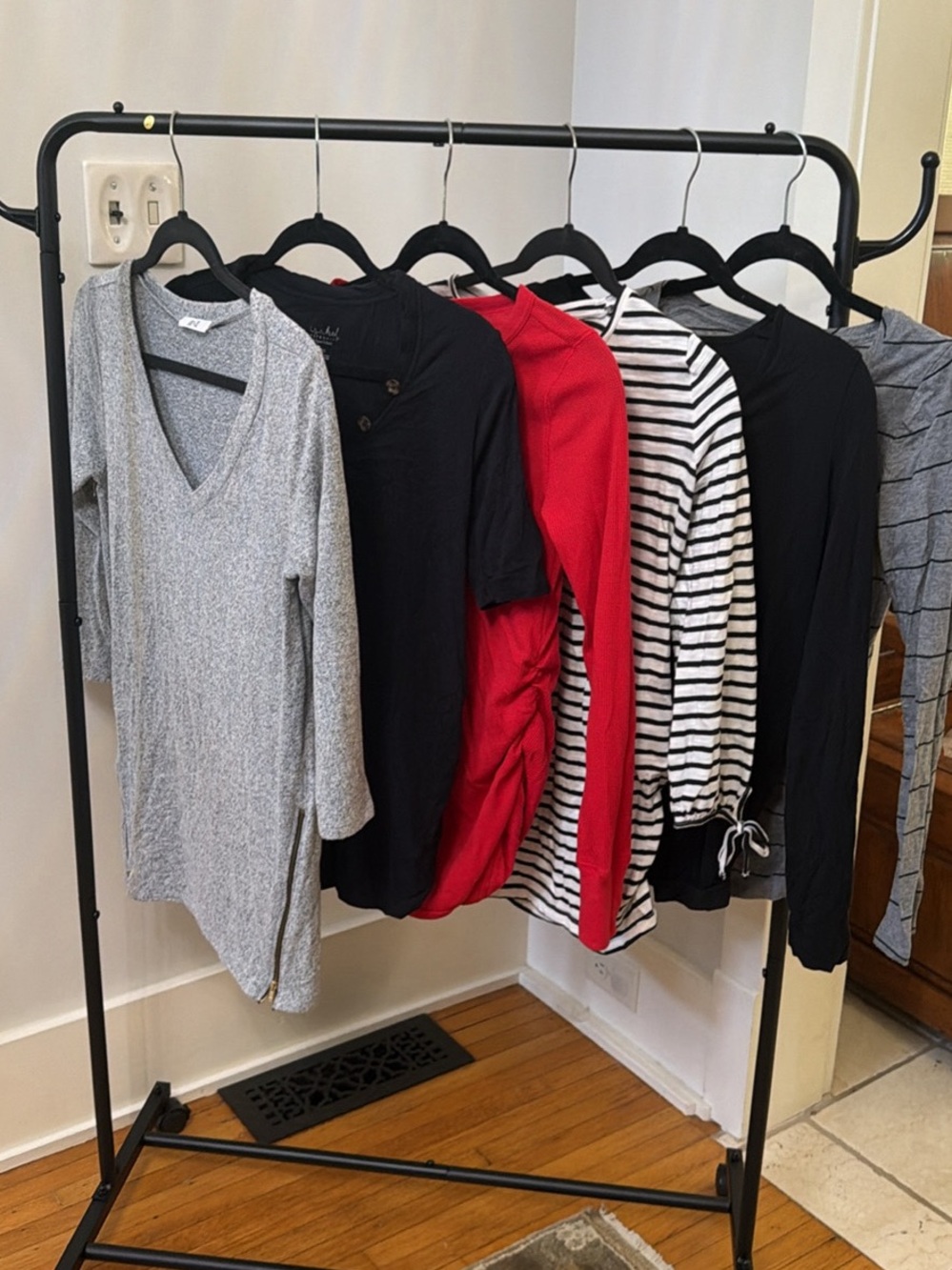 Mixed Maternity Women Tops - Gray, Black, Red, White/Black Stripe XS